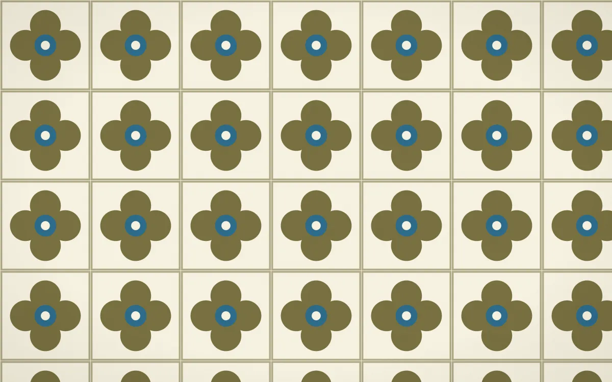 Nile Papyrus Quatrefoil Tile — light yellow, blue and beige azulejo background