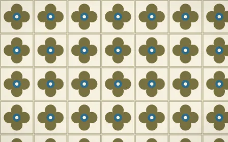 Nile Papyrus Quatrefoil Tile — light yellow, blue and beige azulejo background