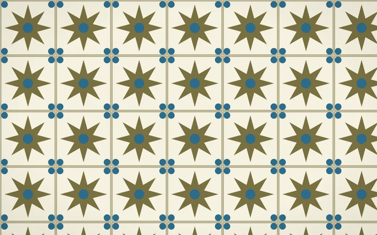Nile Papyrus Star Tile — light yellow, blue and beige azulejo background