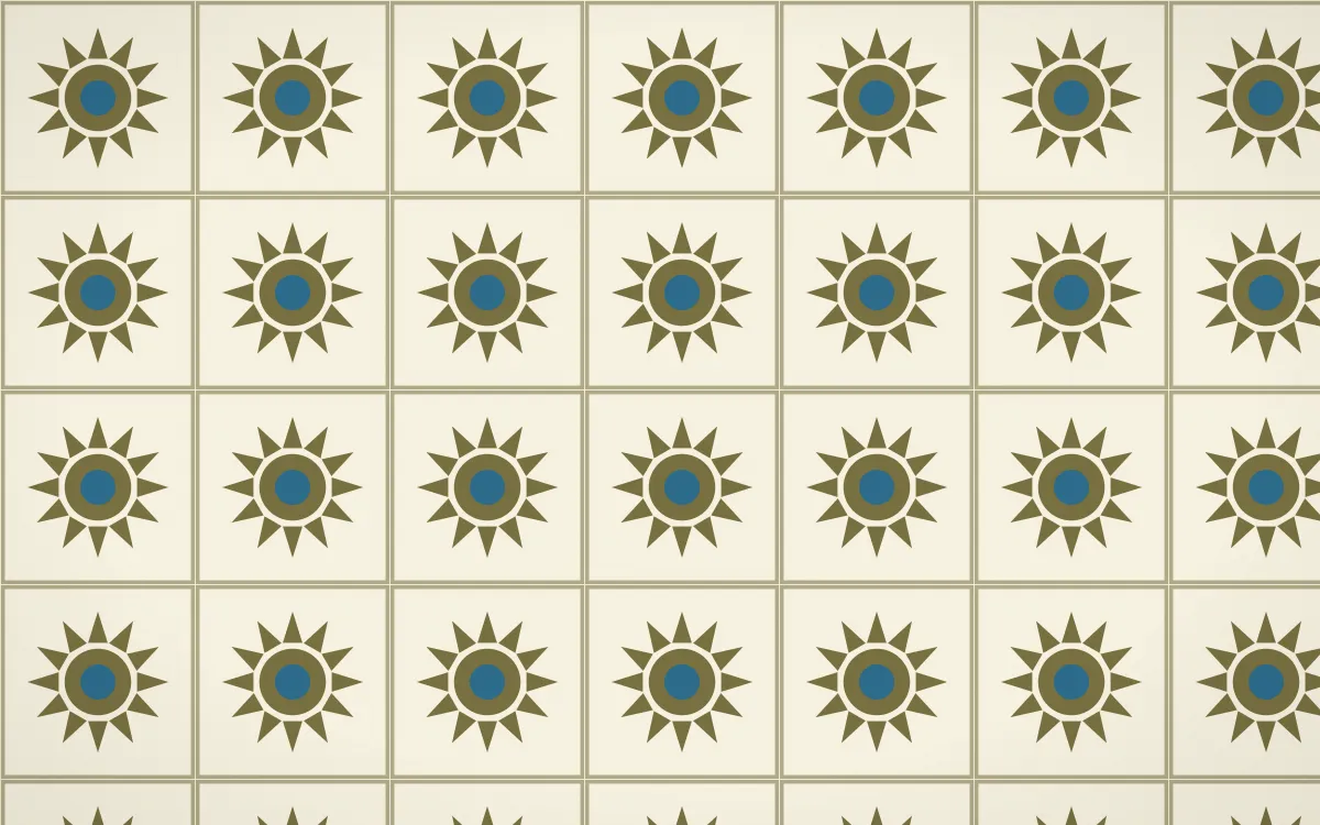 Nile Papyrus Sunburst Tile — light yellow, blue and beige azulejo background