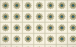 Nile Papyrus Sunburst Tile — light yellow, blue and beige azulejo background
