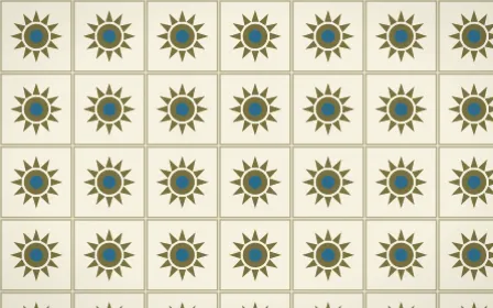 Nile Papyrus Sunburst Tile — light yellow, blue and beige azulejo background
