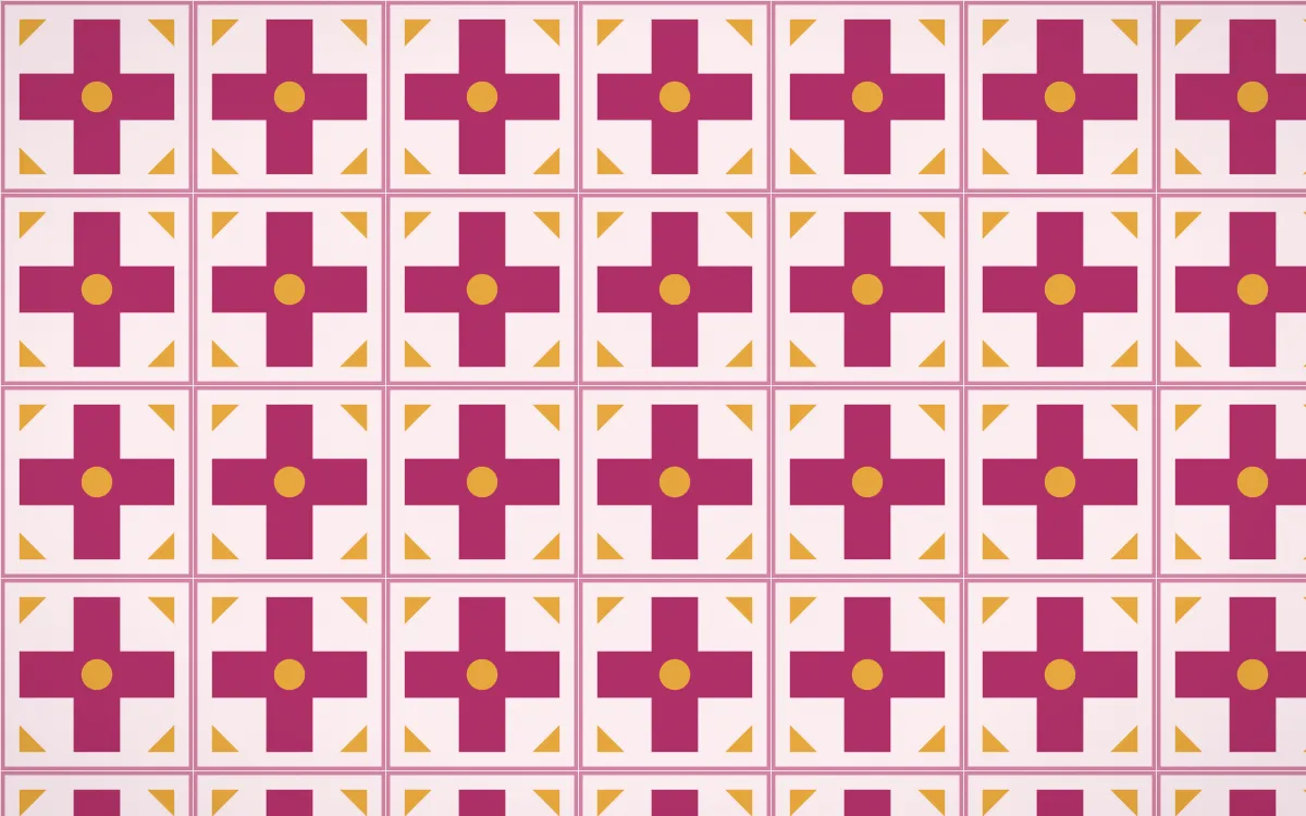Oaxaca Pink Cross Tile — light pink, gold and white azulejo background