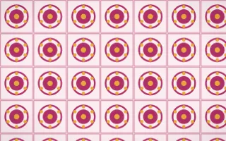 Oaxaca Pink Medallion Tile — light pink, gold and white azulejo background