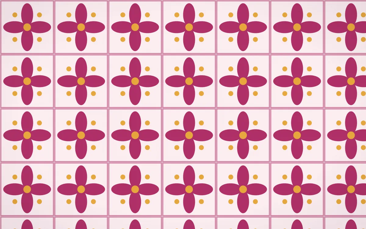 Oaxaca Pink Petal Tile — light pink, gold and white azulejo background