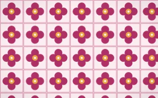 Oaxaca Pink Quatrefoil Tile — light pink, gold and white azulejo background