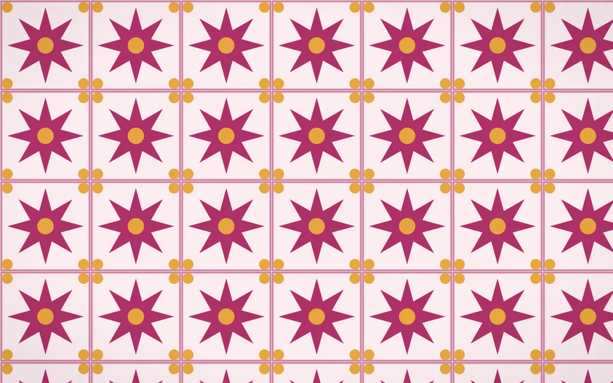 Oaxaca Pink Star Tile — light pink, gold and white azulejo background