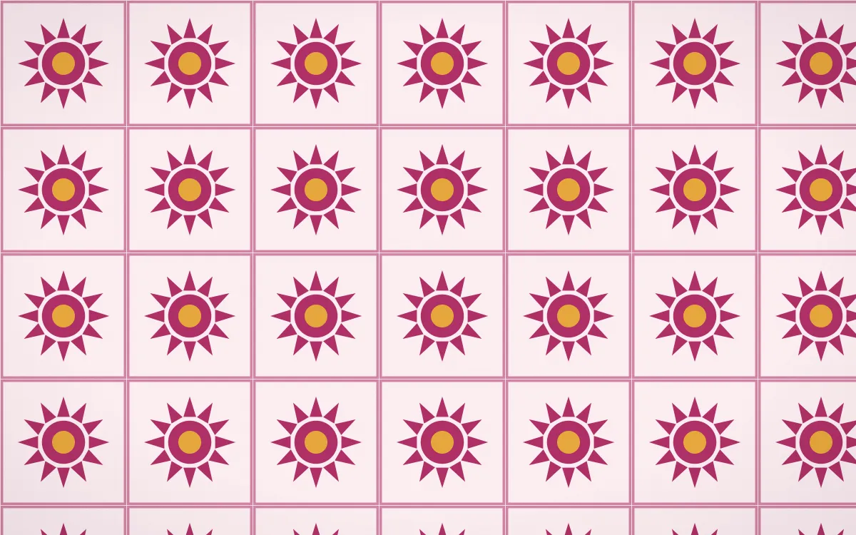 Oaxaca Pink Sunburst Tile — light pink, gold and white azulejo background