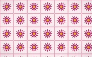 Oaxaca Pink Sunburst Tile — light pink, gold and white azulejo background