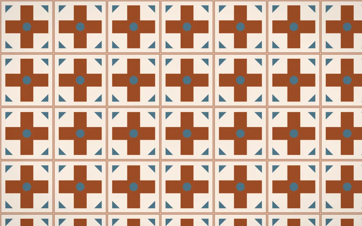 Outback Clay Cross Tile — light brown, blue and beige azulejo background