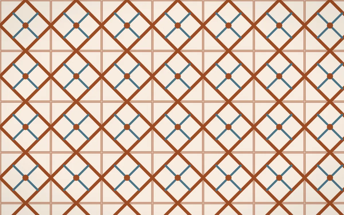 Outback Clay Lattice Tile — light brown, blue and beige azulejo background