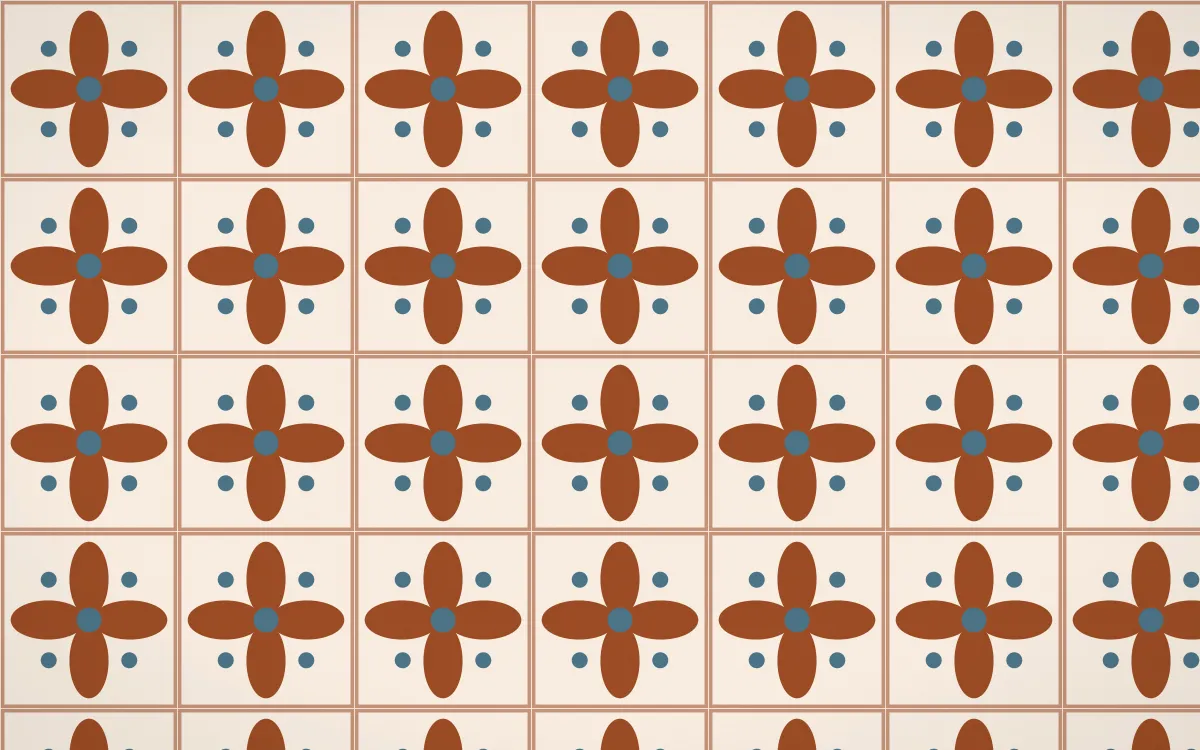 Outback Clay Petal Tile — light brown, blue and beige azulejo background