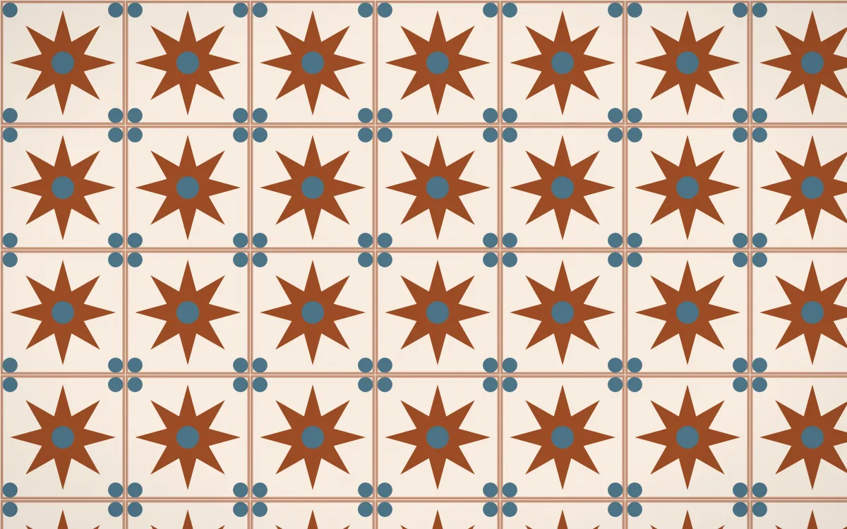 Outback Clay Star Tile — light brown, blue and beige azulejo background