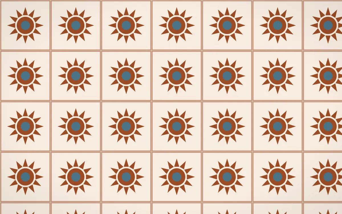 Outback Clay Sunburst Tile — light brown, blue and beige azulejo background