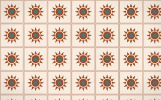 Outback Clay Sunburst Tile — light brown, blue and beige azulejo background