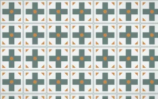 Pacific Fog Cross Tile — light teal, orange and white azulejo background