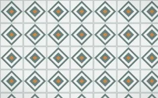 Pacific Fog Diamond Tile — light teal, orange and white azulejo background