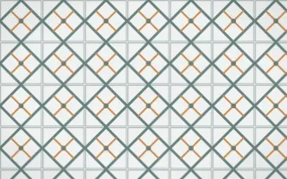Pacific Fog Lattice Tile — light teal, orange and white azulejo background