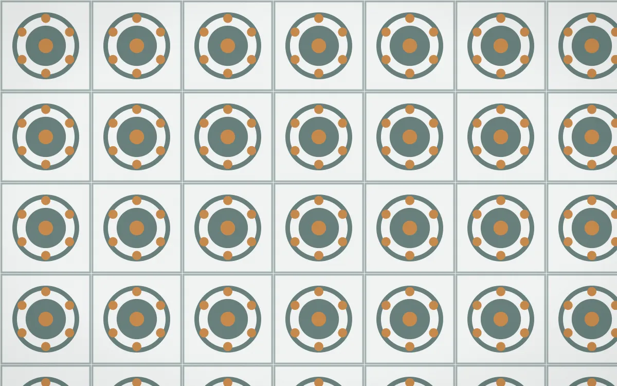 Pacific Fog Medallion Tile — light teal, orange and white azulejo background