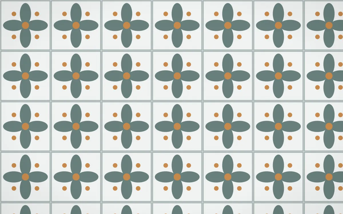 Pacific Fog Petal Tile — light teal, orange and white azulejo background