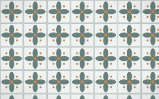 Pacific Fog Petal Tile — light teal, orange and white azulejo background