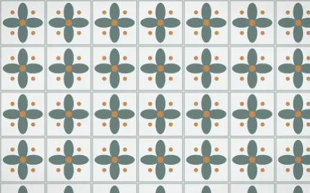 Pacific Fog Petal Tile — light teal, orange and white azulejo background