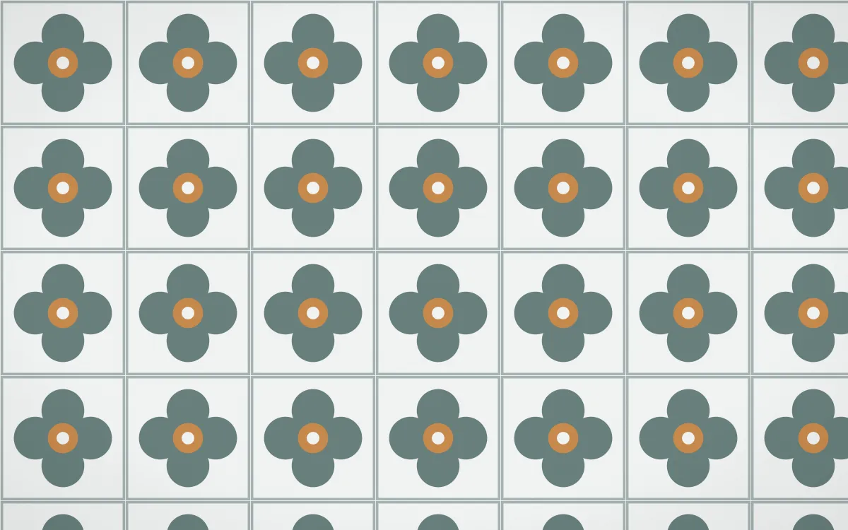 Pacific Fog Quatrefoil Tile — light teal, orange and white azulejo background