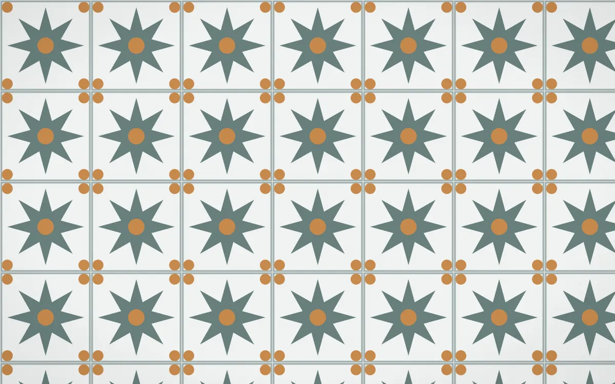 Pacific Fog Star Tile — light teal, orange and white azulejo background