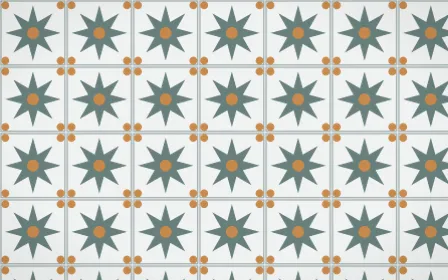 Pacific Fog Star Tile — light teal, orange and white azulejo background