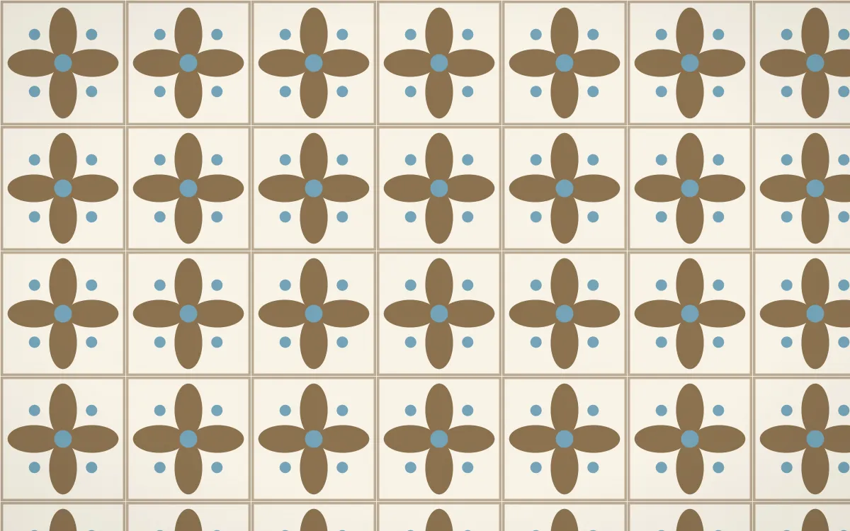 Pampas Cream Petal Tile — light orange, blue and beige azulejo background