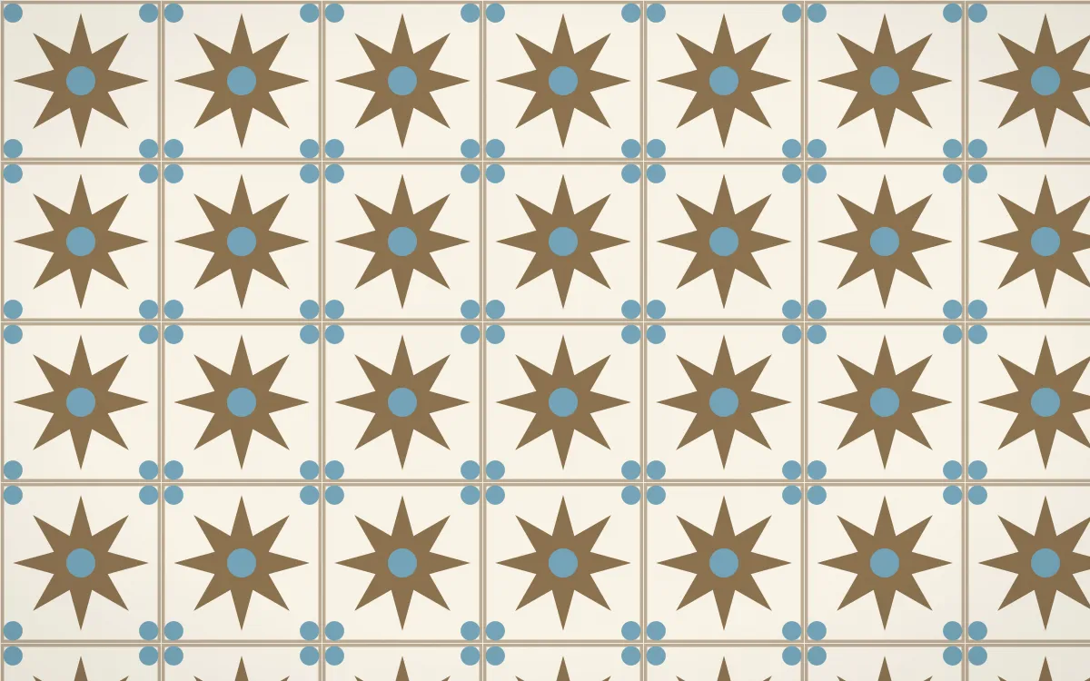 Pampas Cream Star Tile — light orange, blue and beige azulejo background