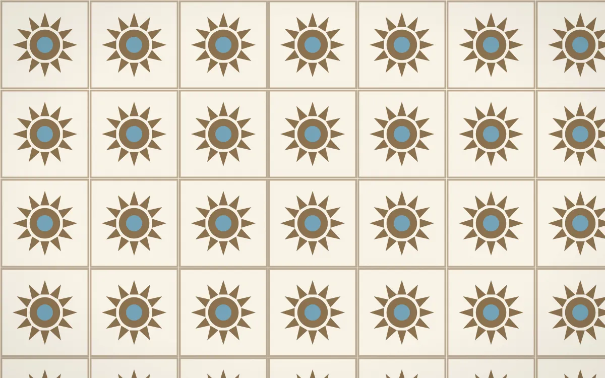 Pampas Cream Sunburst Tile — light orange, blue and beige azulejo background