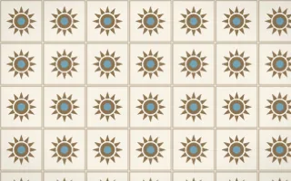 Pampas Cream Sunburst Tile — light orange, blue and beige azulejo background