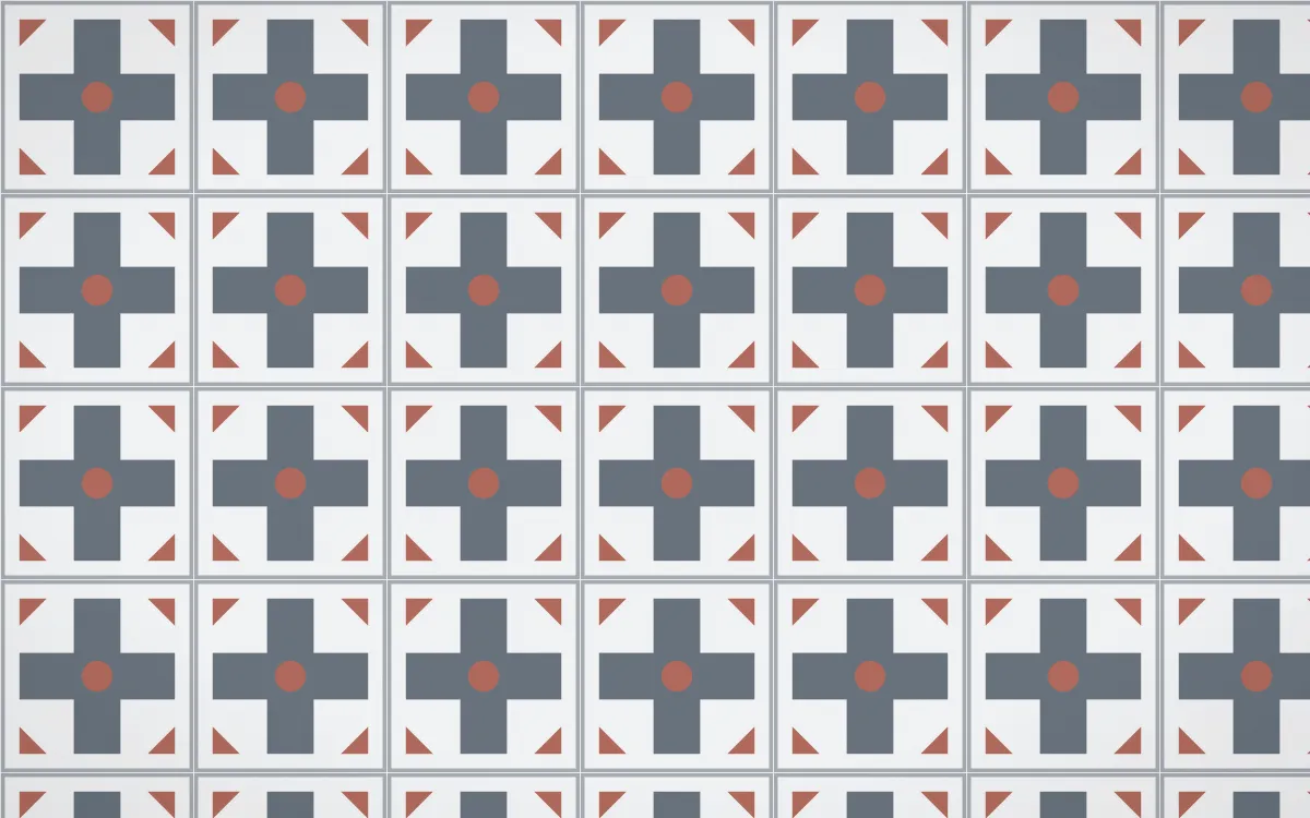 Paris Zinc Cross Tile — light blue, red and white azulejo background
