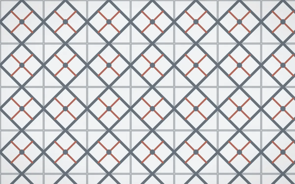 Paris Zinc Lattice Tile — light blue, red and white azulejo background