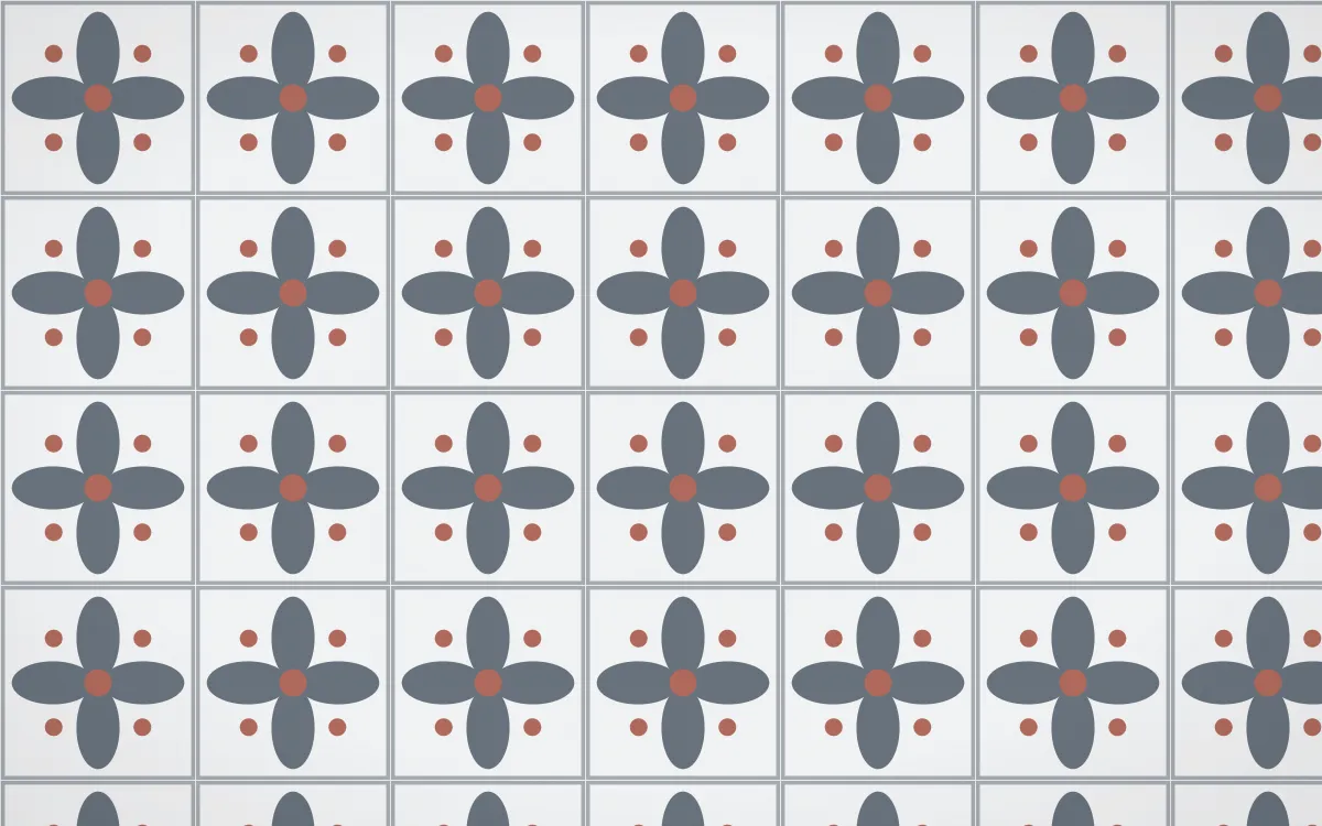Paris Zinc Petal Tile — light blue, red and white azulejo background