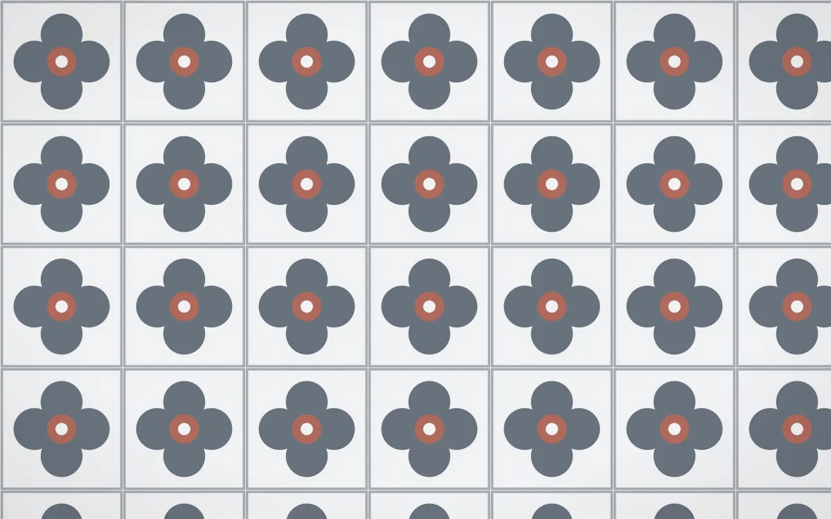Paris Zinc Quatrefoil Tile — light blue, red and white azulejo background
