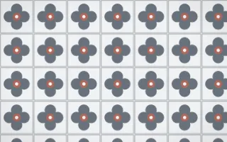 Paris Zinc Quatrefoil Tile — light blue, red and white azulejo background