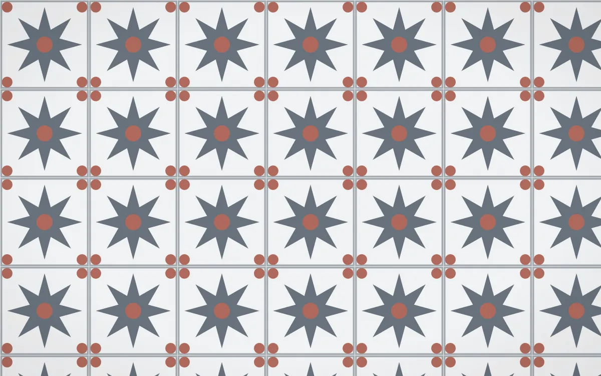 Paris Zinc Star Tile — light blue, red and white azulejo background