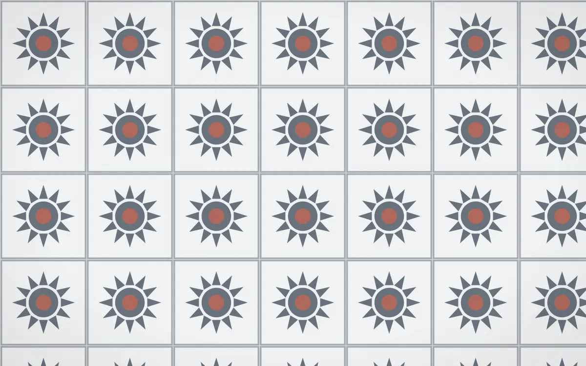 Paris Zinc Sunburst Tile — light blue, red and white azulejo background