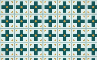 Peacock Court Cross Tile — light teal, gold and white azulejo background