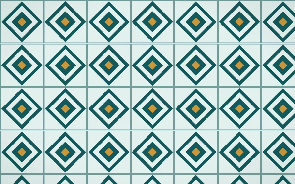 Peacock Court Diamond Tile — light teal, gold and white azulejo background