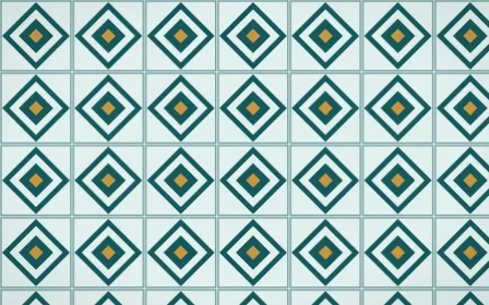 Peacock Court Diamond Tile — light teal, gold and white azulejo background
