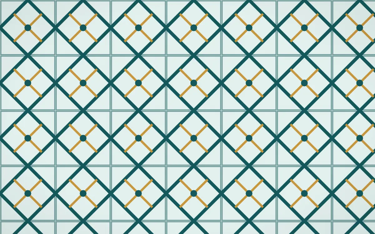 Peacock Court Lattice Tile — light teal, gold and white azulejo background