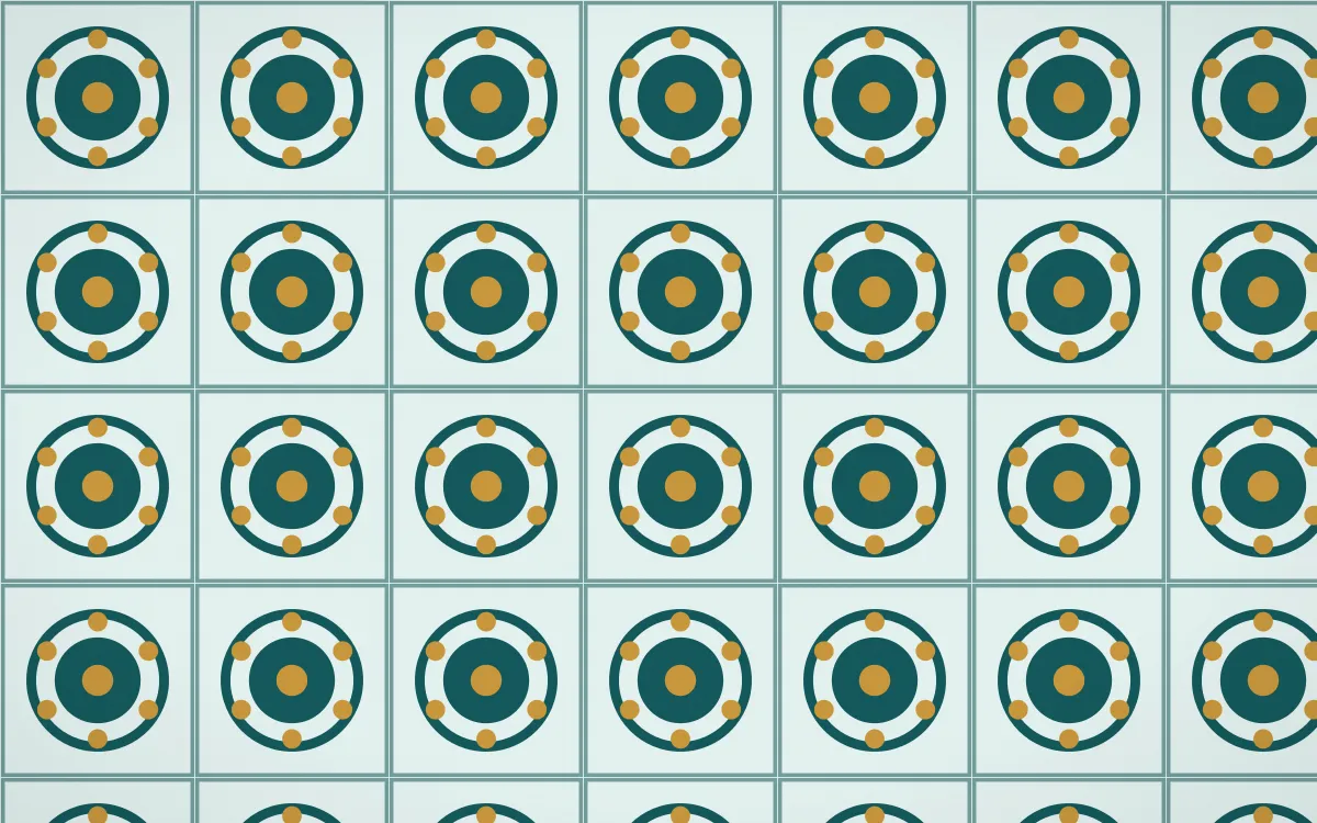 Peacock Court Medallion Tile — light teal, gold and white azulejo background