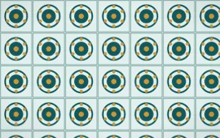 Peacock Court Medallion Tile — light teal, gold and white azulejo background