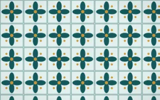 Peacock Court Petal Tile — light teal, gold and white azulejo background