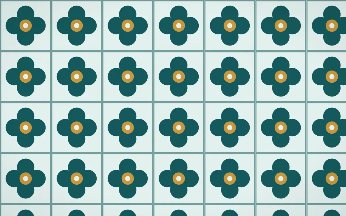 Peacock Court Quatrefoil Tile — light teal, gold and white azulejo background