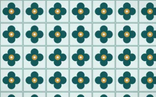 Peacock Court Quatrefoil Tile — light teal, gold and white azulejo background