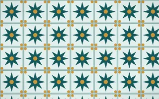 Peacock Court Star Tile — light teal, gold and white azulejo background